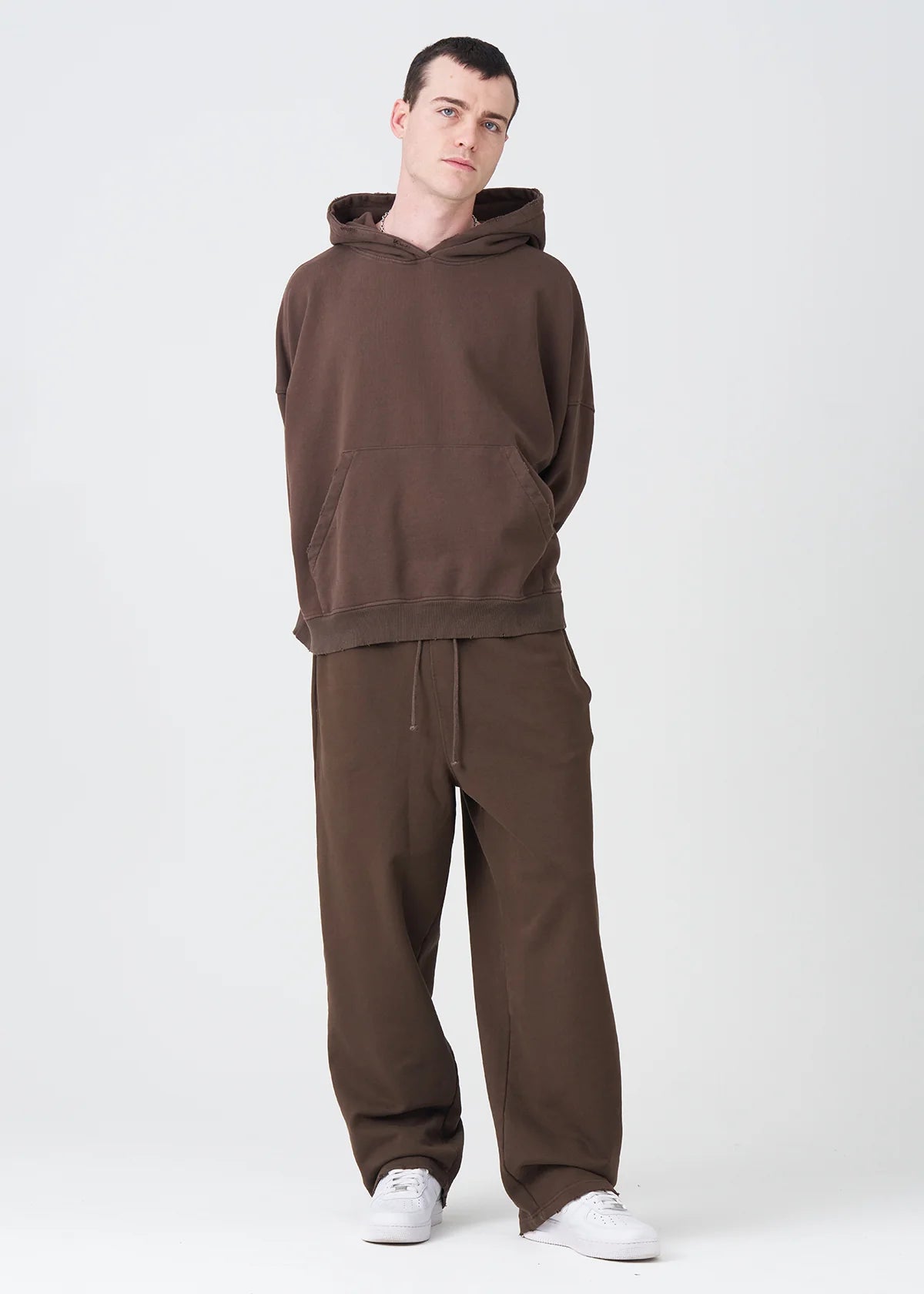 14 OZ Brown French Terry Garment Washed Sweatsuit