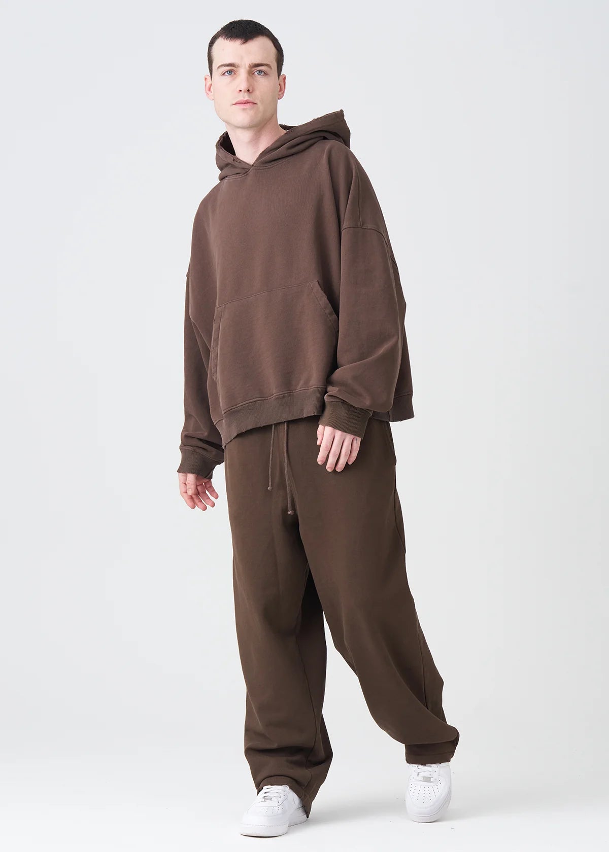 14 OZ Brown French Terry Garment Washed Sweatsuit