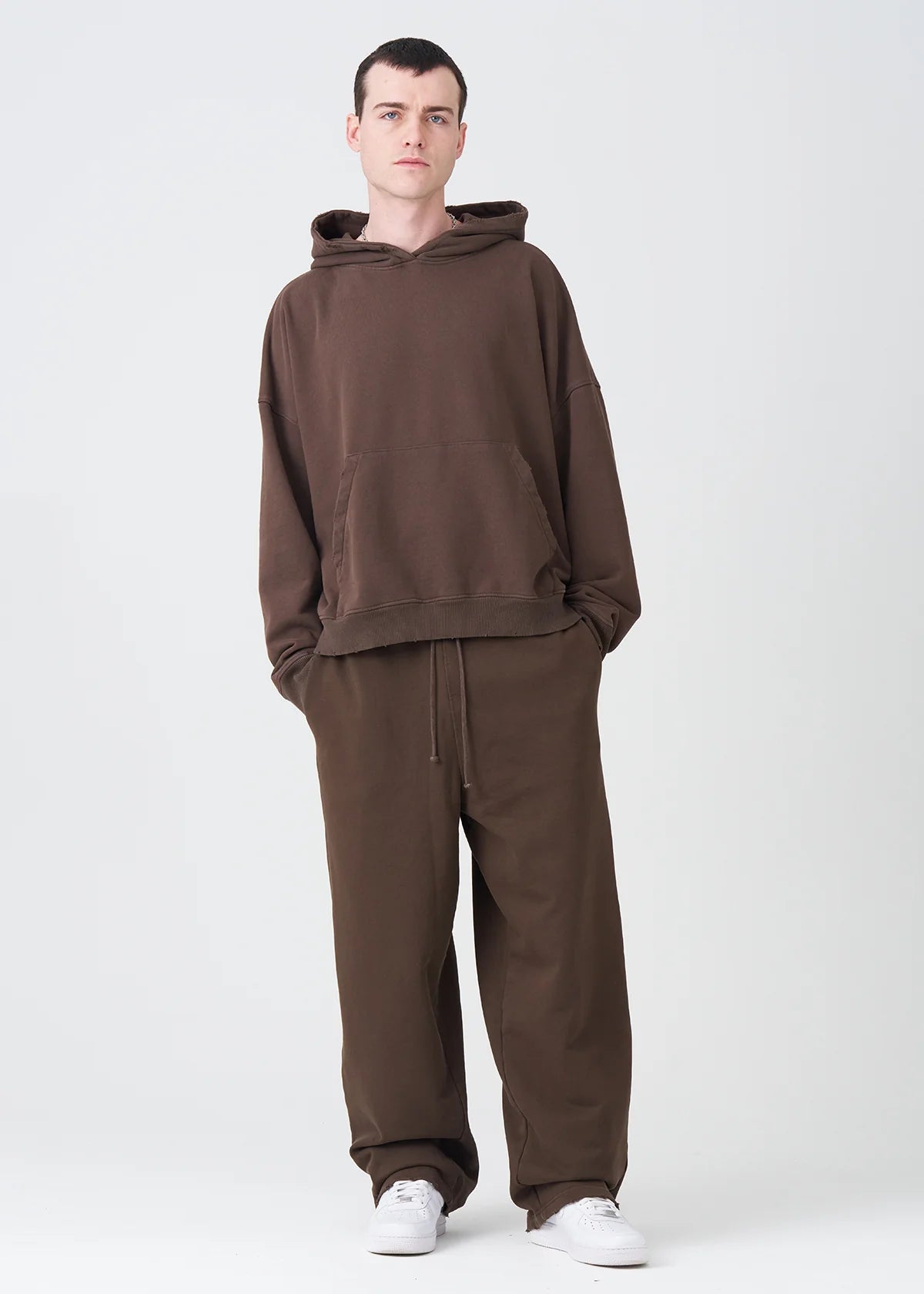 14 OZ Brown French Terry Garment Washed Sweatsuit