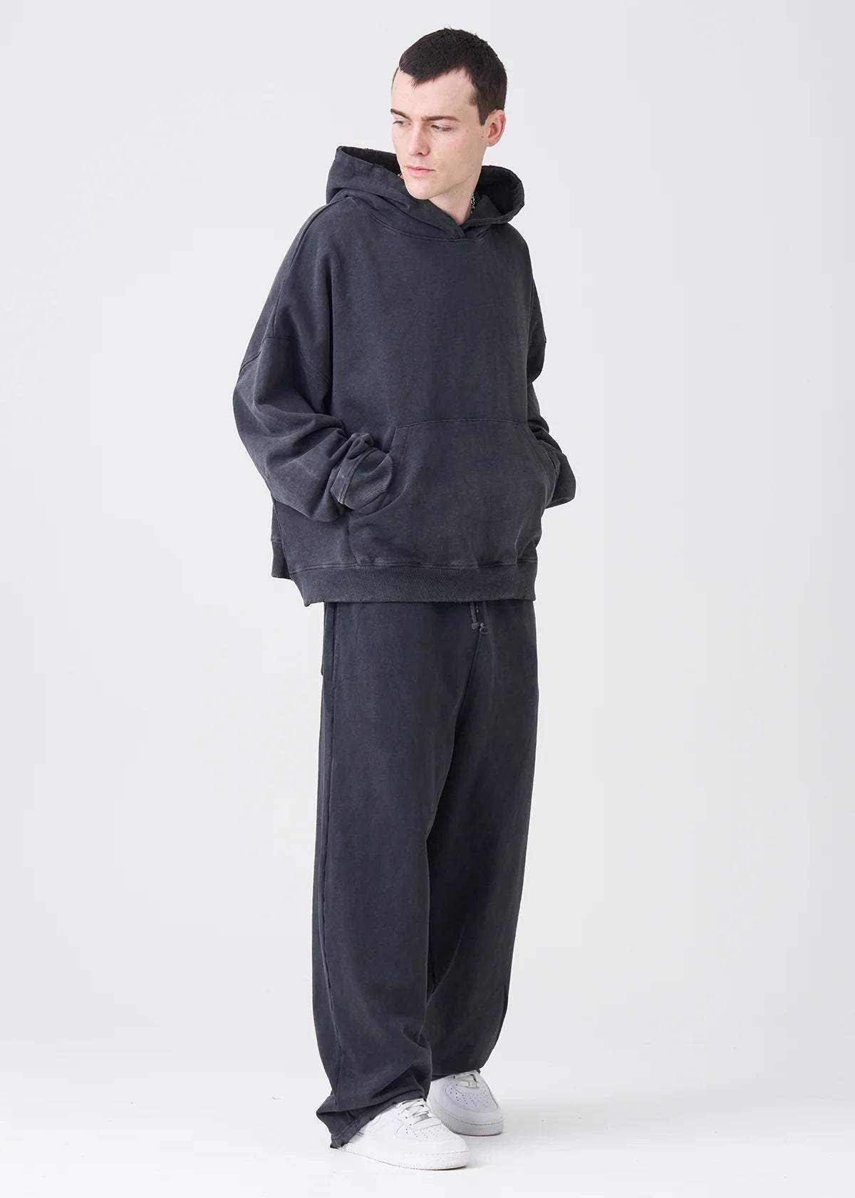 14 OZ Black French Terry Washed Sweeasuit