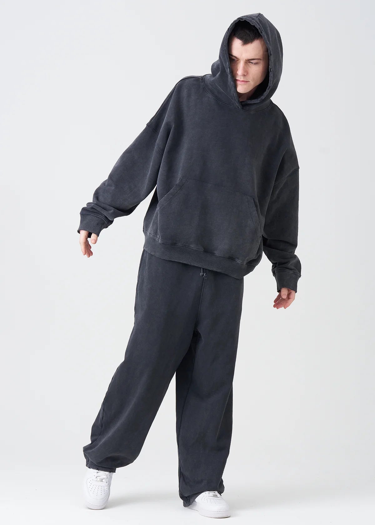 Black 14 OZ French Terry Garment Washed Sweatsuit