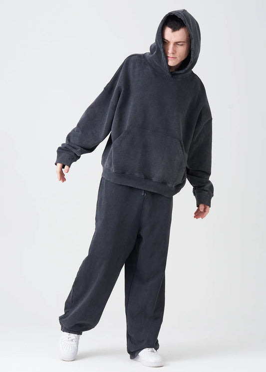 14 OZ Black French Terry Garment Washed Sweatsuit