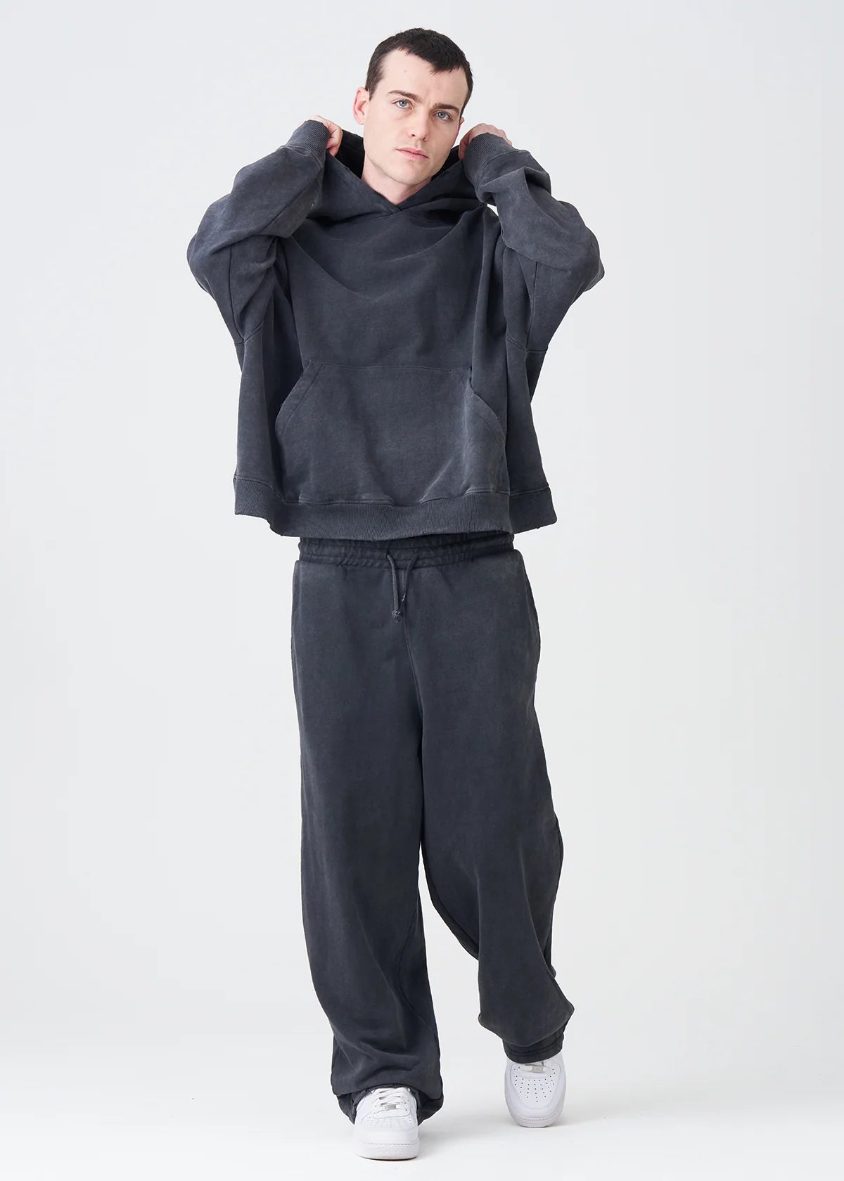 Black 14 OZ French Terry Garment Washed Sweatsuit