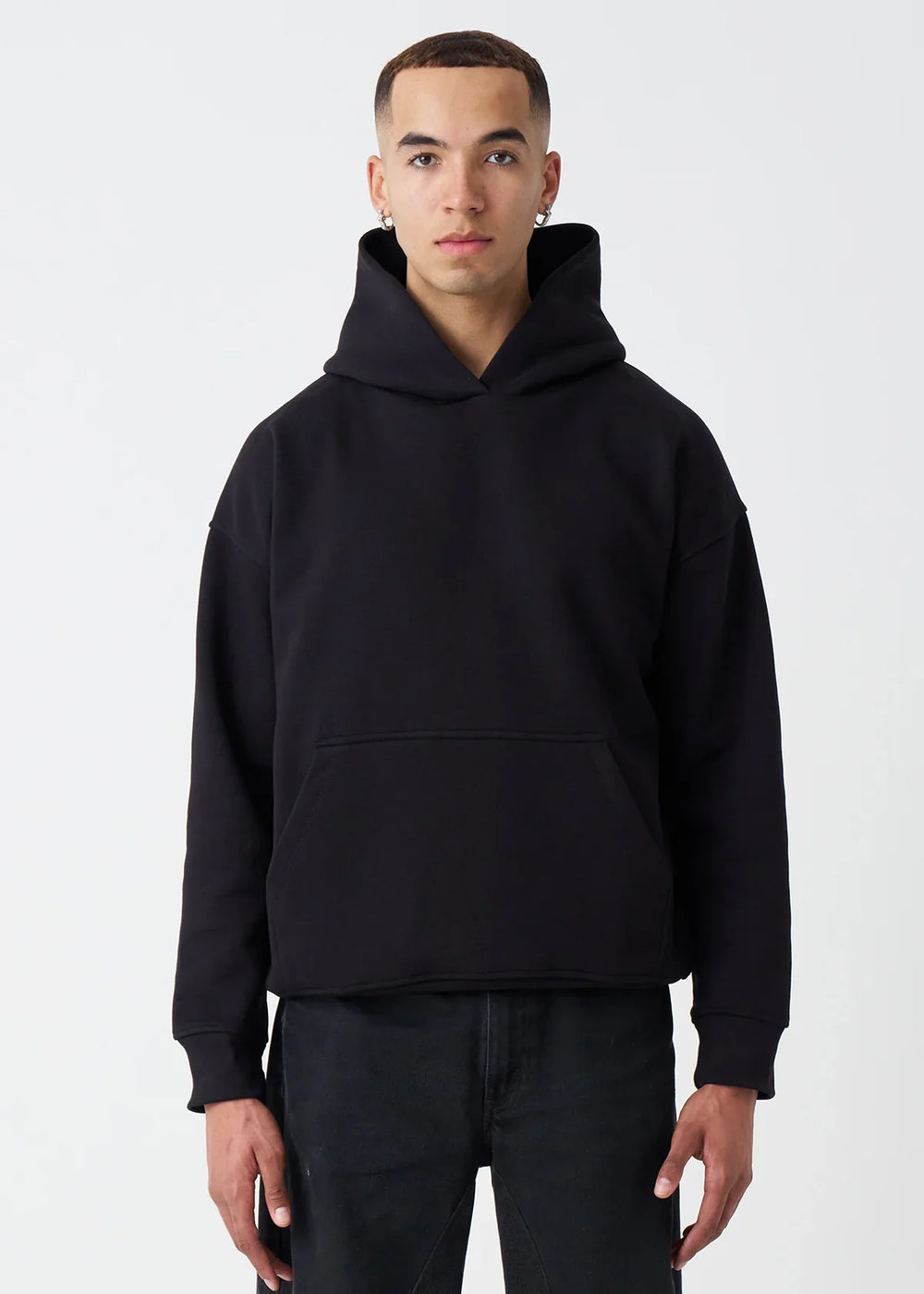 14 OZ Black Drop Shoulder Oversized Fleece Hoodie