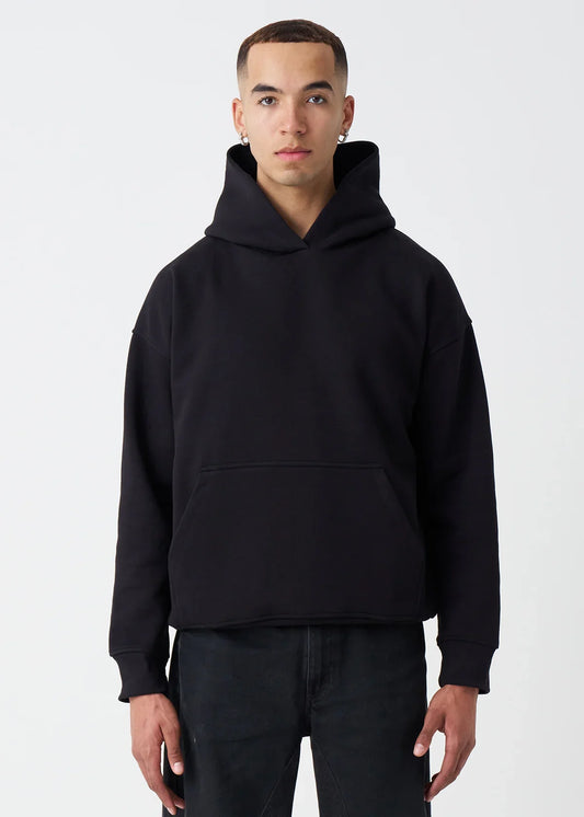 14 OZ Black Drop Shoulder Oversized Fleece Hoodie