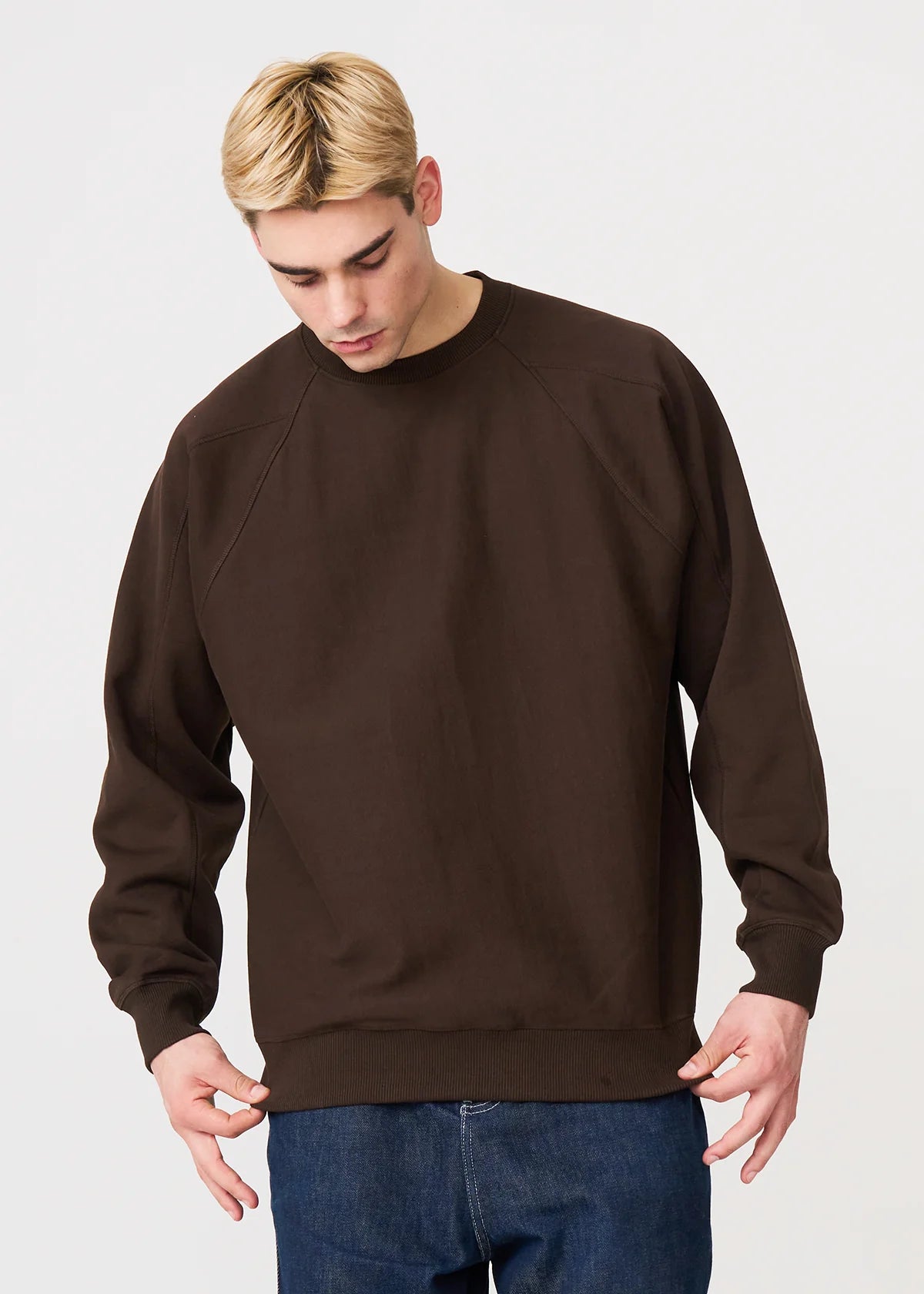 14 OZ Brown Fleece Heavyweight Crewneck Sweatshirt
