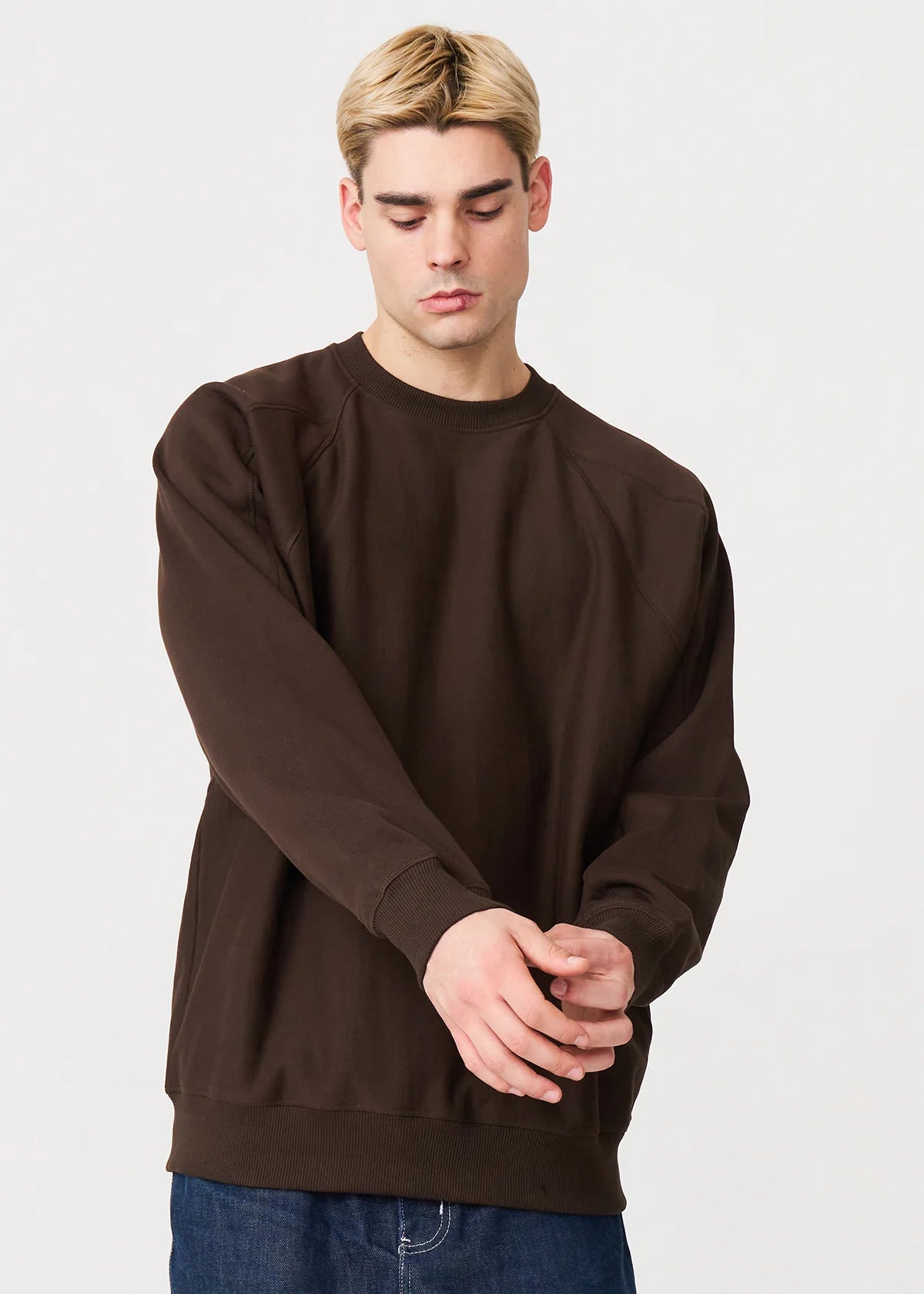 14 OZ Brown Fleece Heavyweight Crewneck Sweatshirt