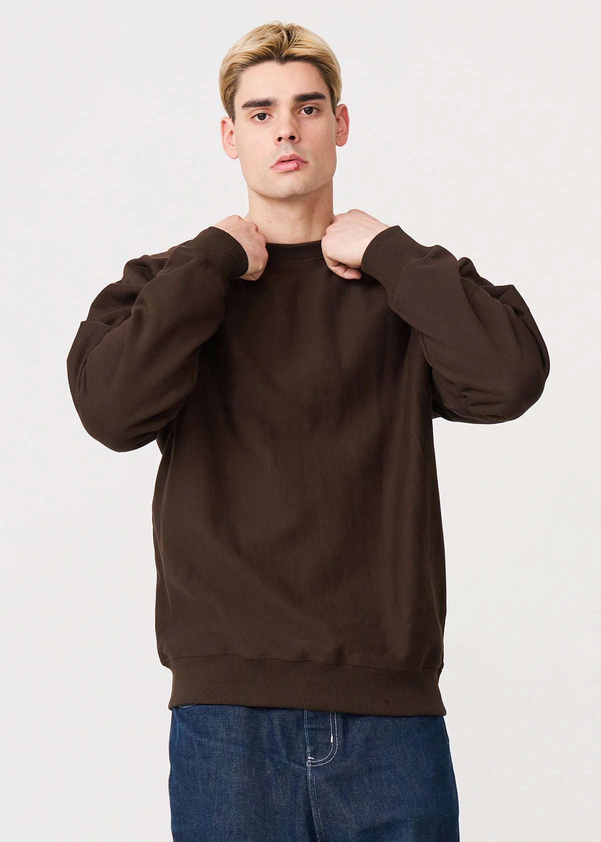14 OZ Brown Fleece Heavyweight Crewneck Sweatshirt