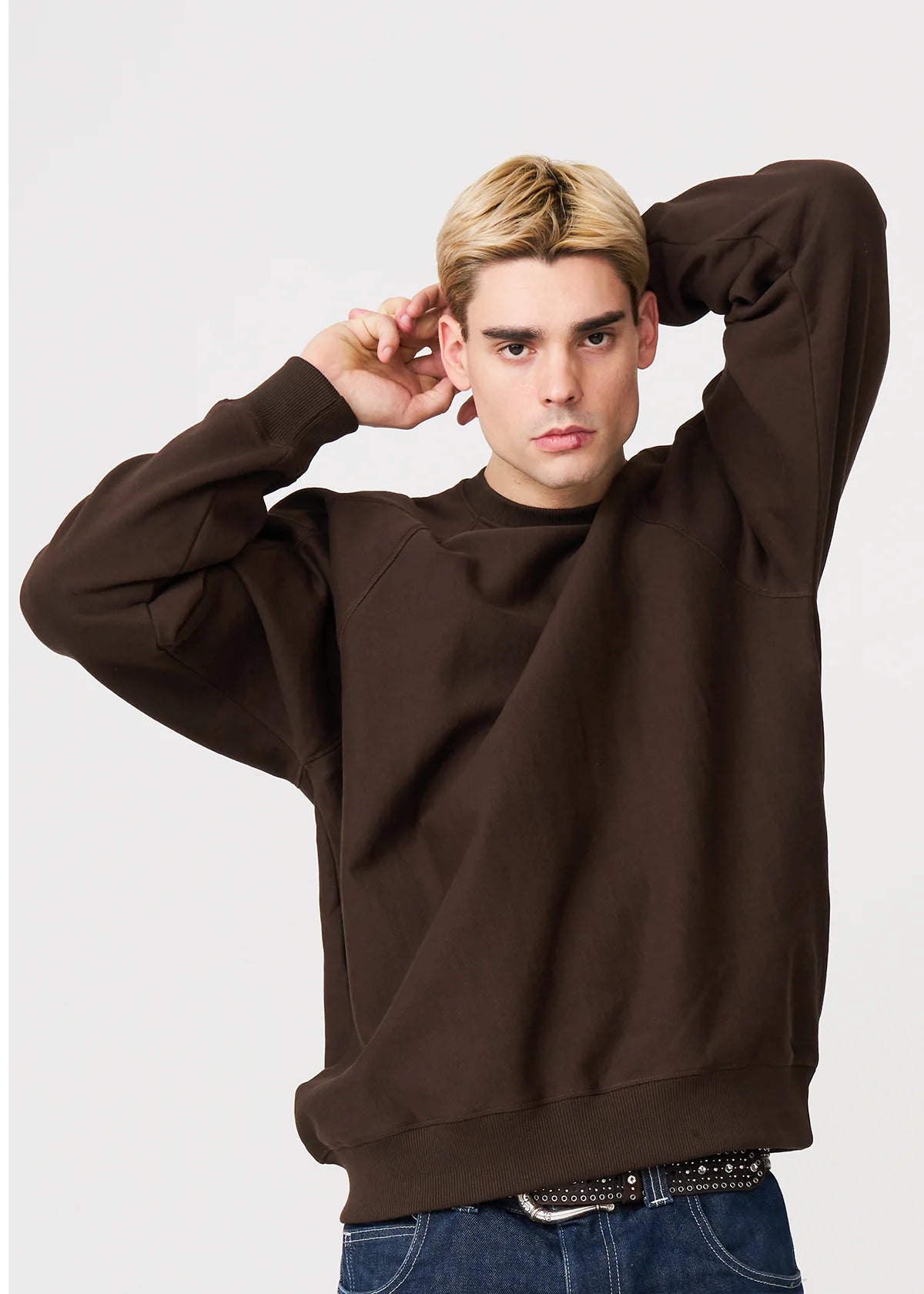 14 OZ Brown Fleece Heavyweight Crewneck Sweatshirt