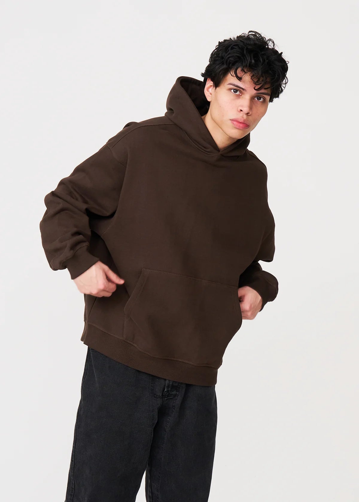 14 OZ Brown Oversized Urban Heavyweight Fleece Hooded Sweatshirt