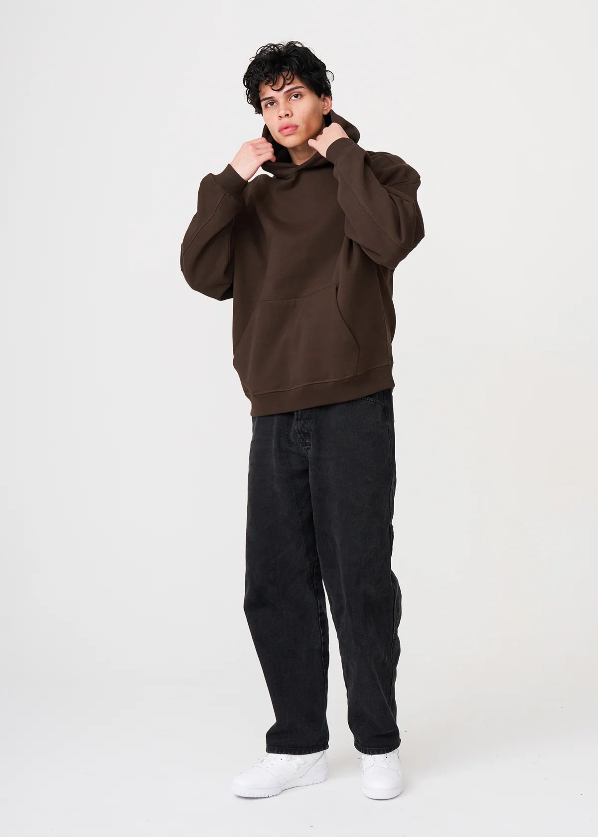 14 OZ Brown Oversized Urban Heavyweight Fleece Hooded Sweatshirt