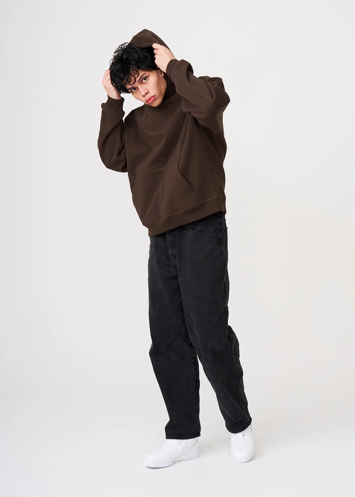 14 OZ Brown Oversized Urban Heavyweight Fleece Hooded Sweatshirt
