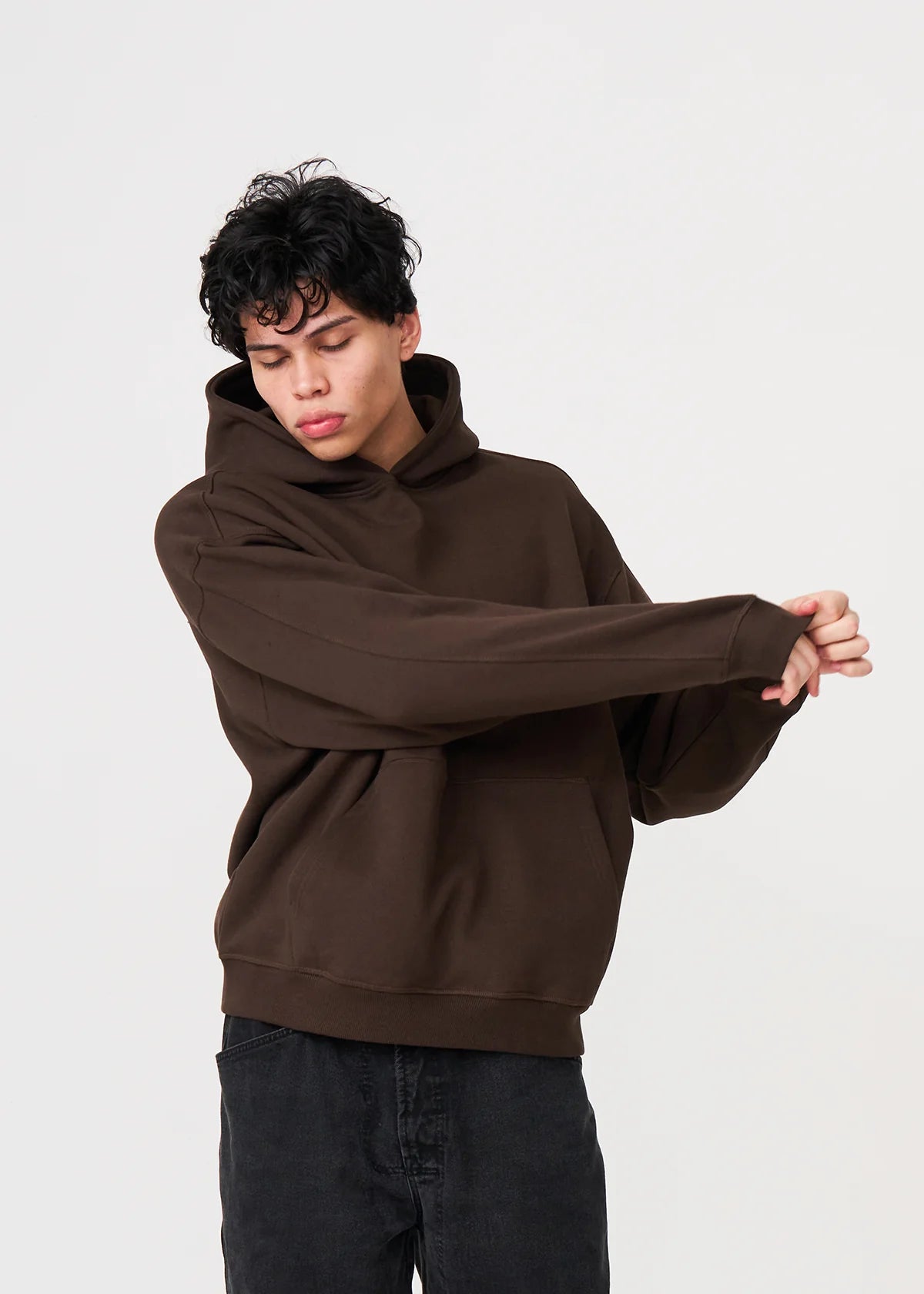 14 OZ Brown Oversized Urban Heavyweight Fleece Hooded Sweatshirt