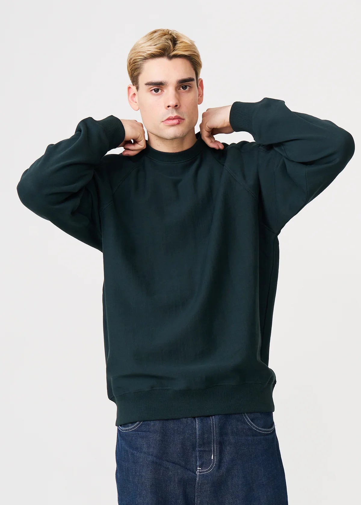 14 OZ Dark Green Fleece Heavyweight Crewneck Sweatshirt