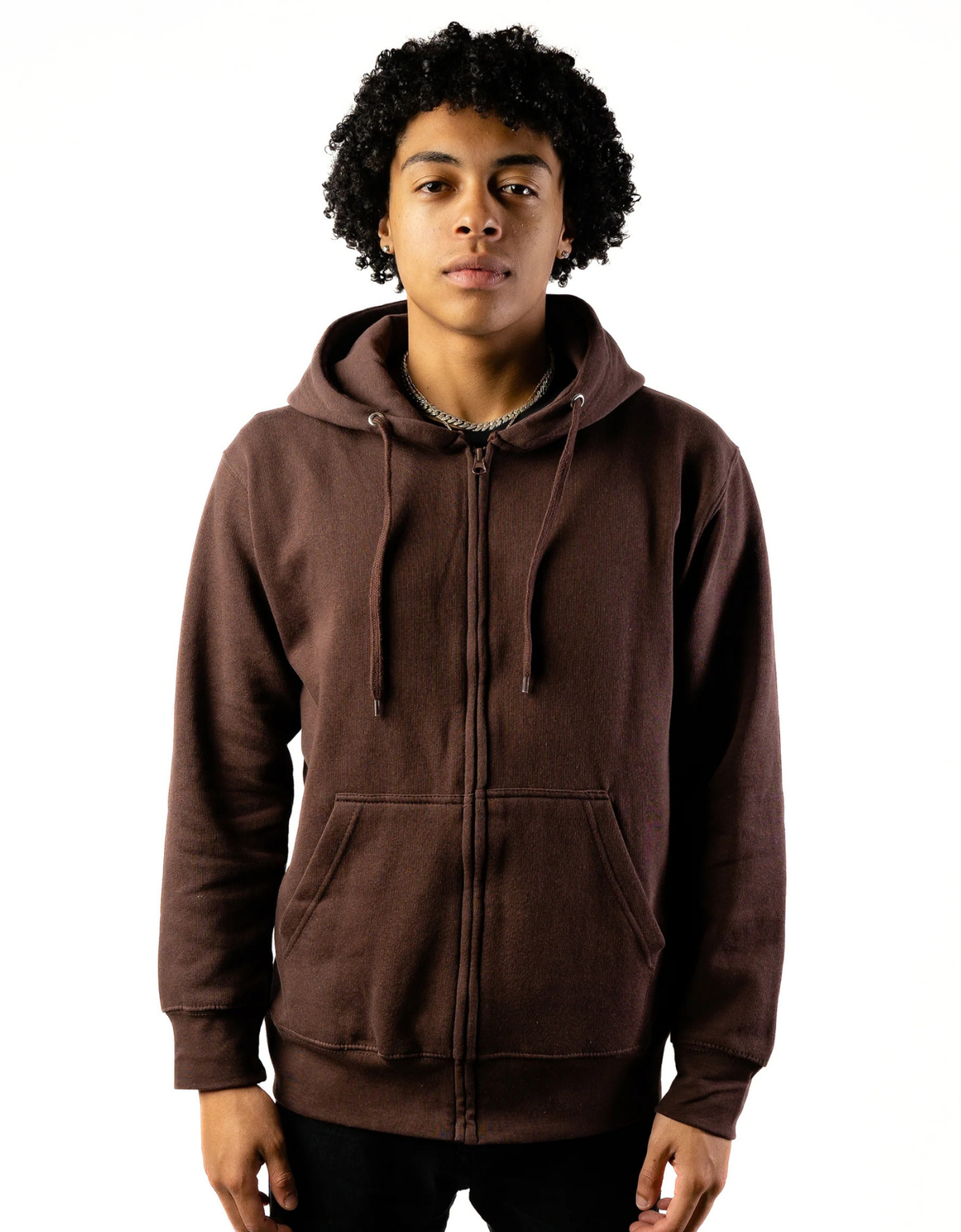 10 OZ Brown Fleece Zip-Up Hoodie