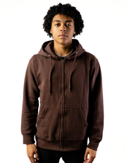 10 OZ Brown Fleece Zip-Up Hoodie