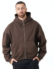 14 OZ Brown Full-Zip Fleece Hoodie