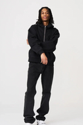 14 OZ Black Full-Zip Fleece Hoodie