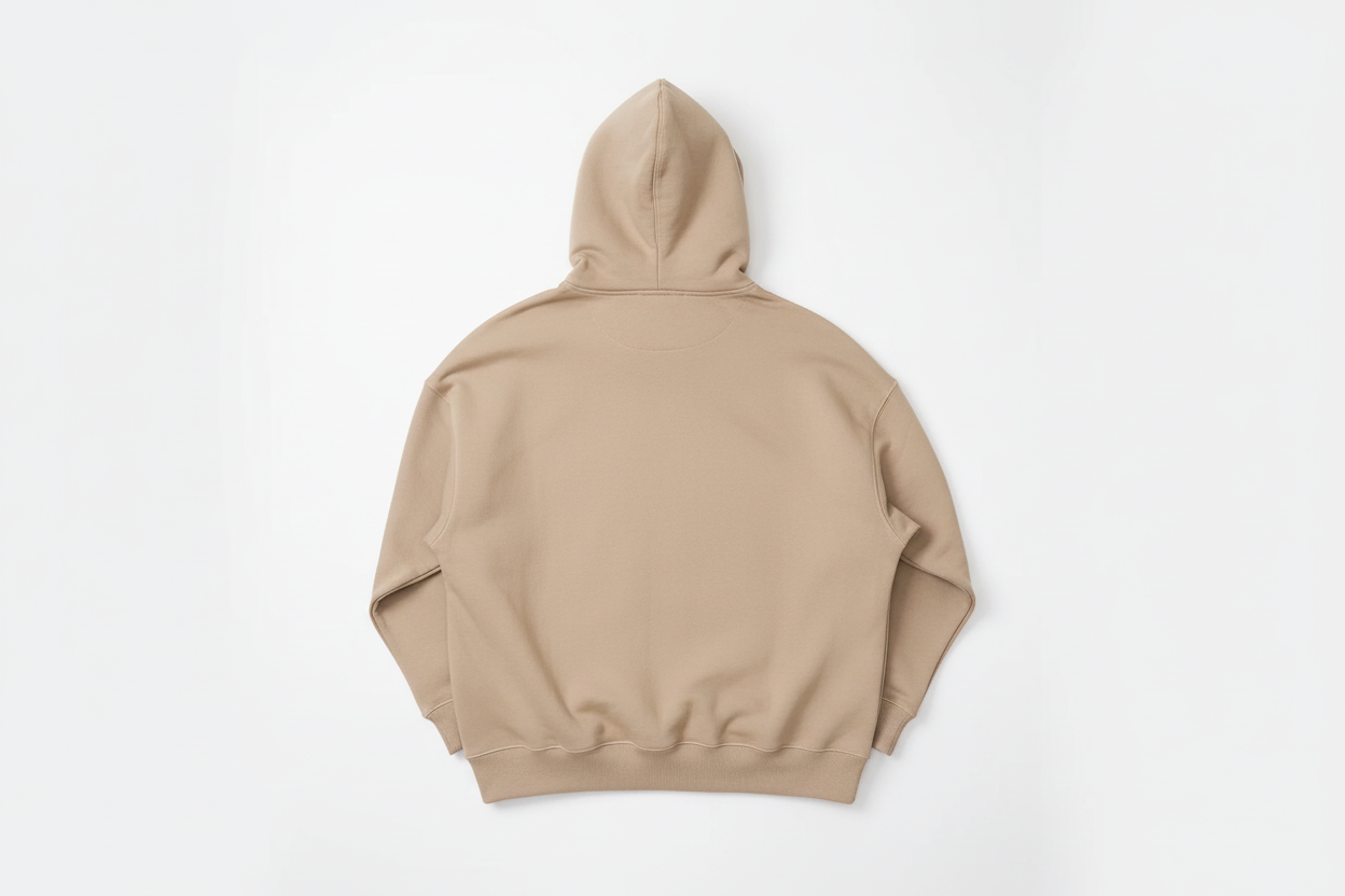 Beige 14 OZ Oversized Urban Hoodie Luxury Flat Lay Back View