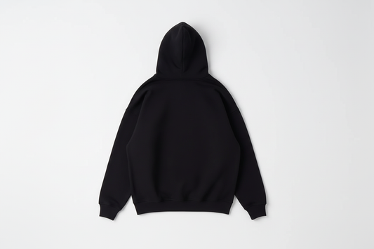 Black 14 OZ Drop Shoulder Oversized Hoodie Luxury Flat Lay Back View - Extreme Drop Shoulder