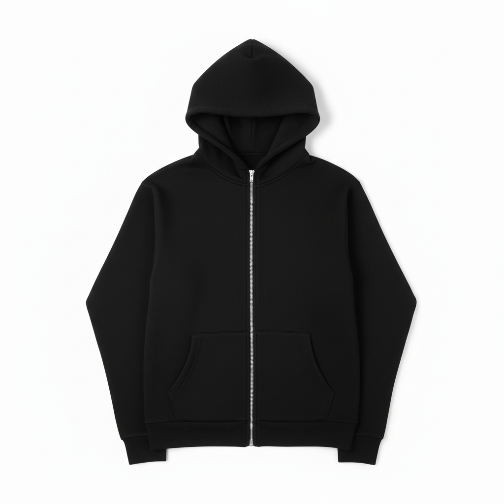 Black Full-Zip Hoodie - Front Flat Lay