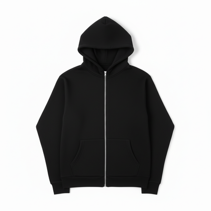 Black Full-Zip Hoodie - Front Flat Lay