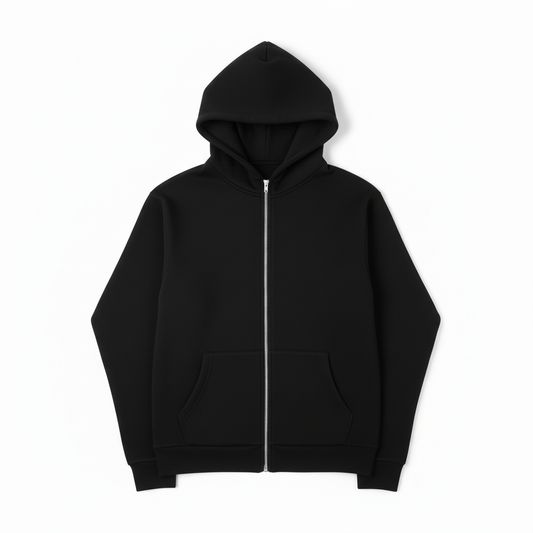 Black Full-Zip Hoodie - Front Flat Lay