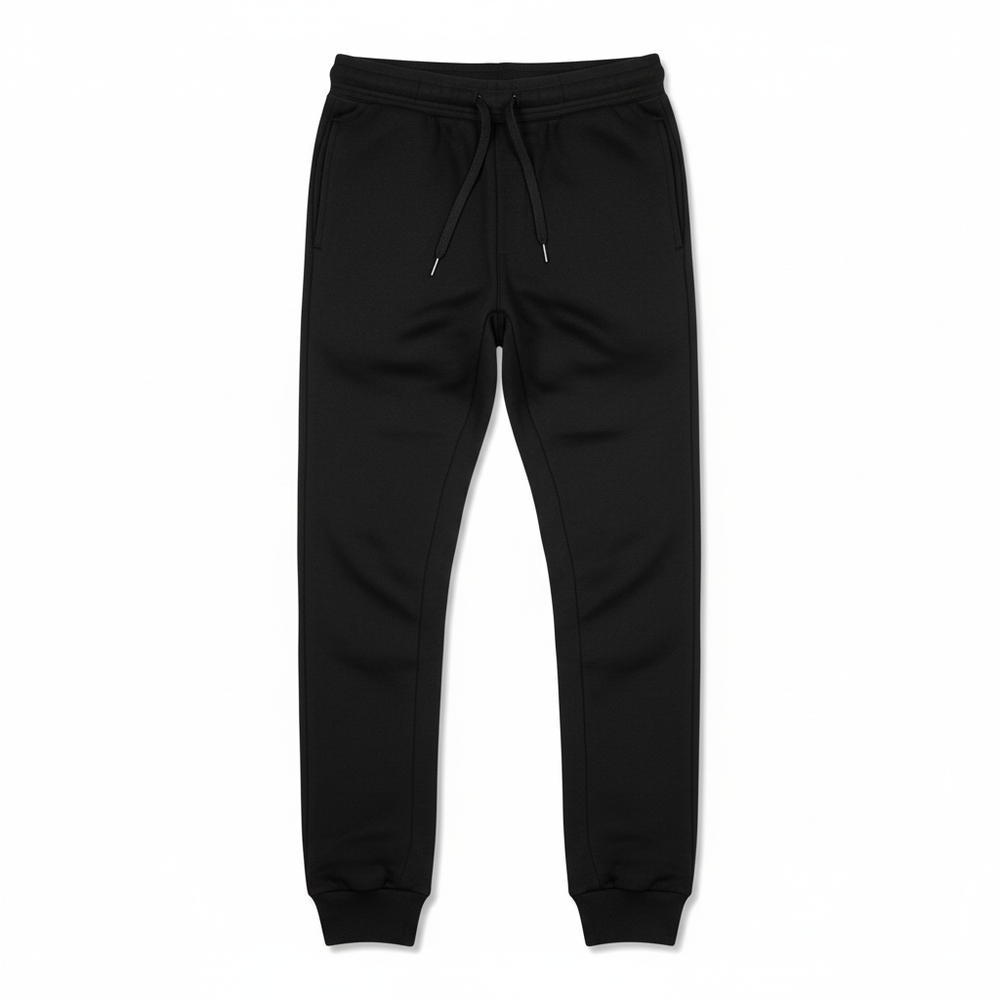 Black Tight Fleece Sweatpants Flat Lay
