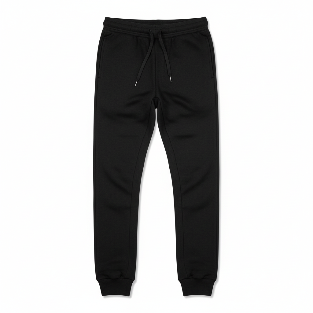 Black Tight Fleece Sweatpants Flat Lay