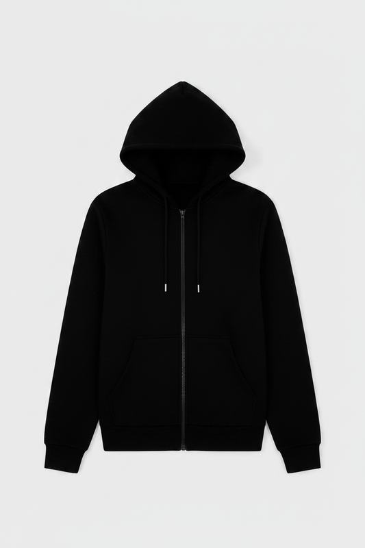 Black Zip-Up Hoodie — Consistent Flat Lay
