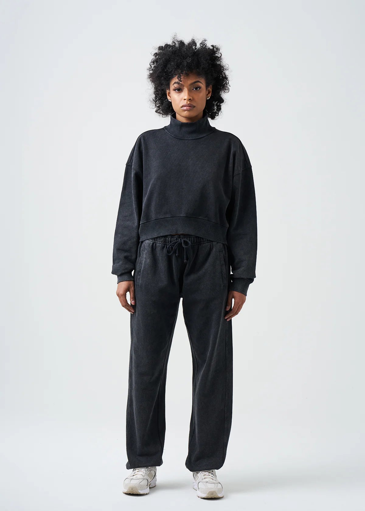 Pigment Black 14 Ounce French Terry Garment Dyed Mock Neck Sweatsuit