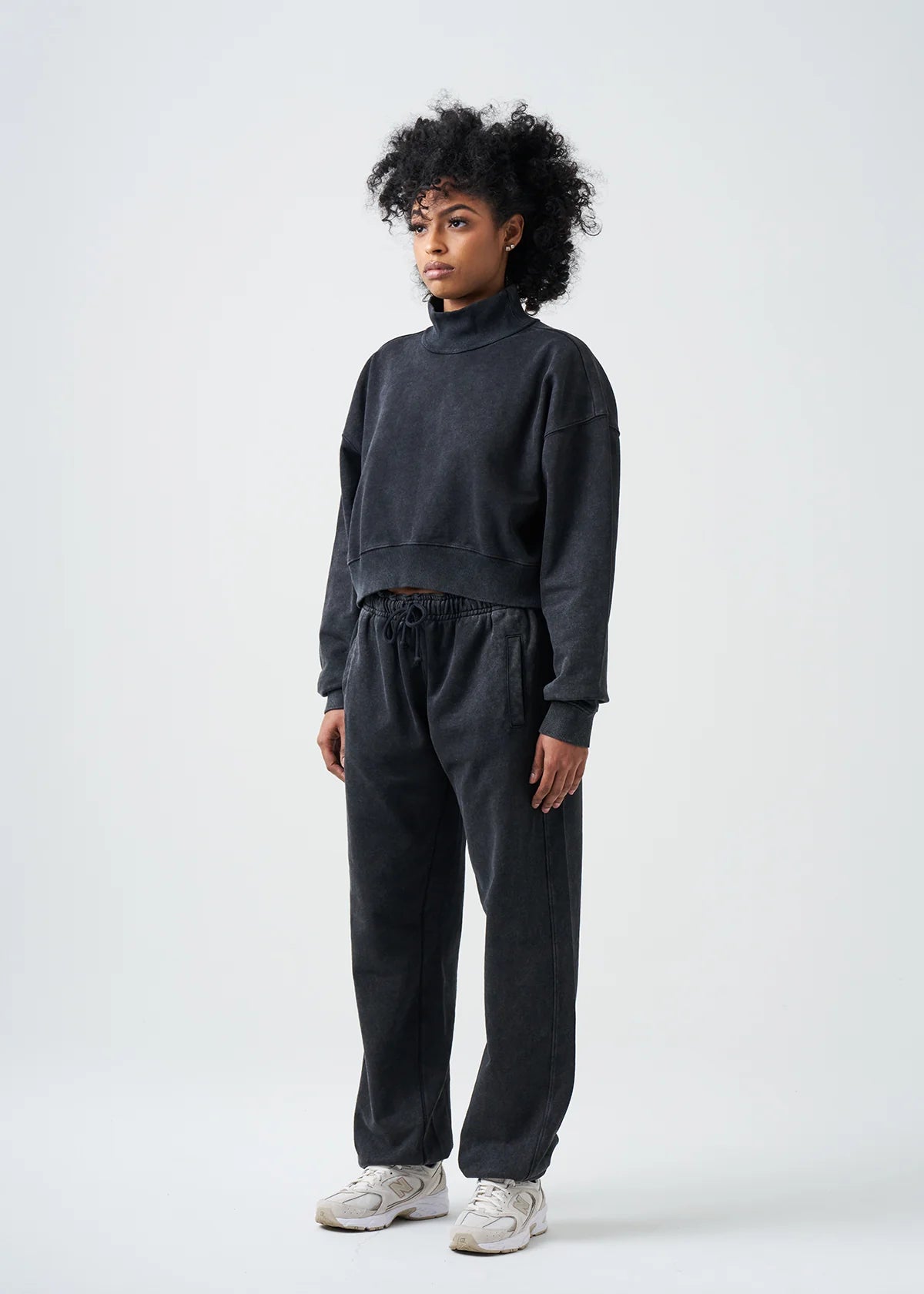 Pigment Black 14 Ounce French Terry Garment Dyed Mock Neck Sweatsuit