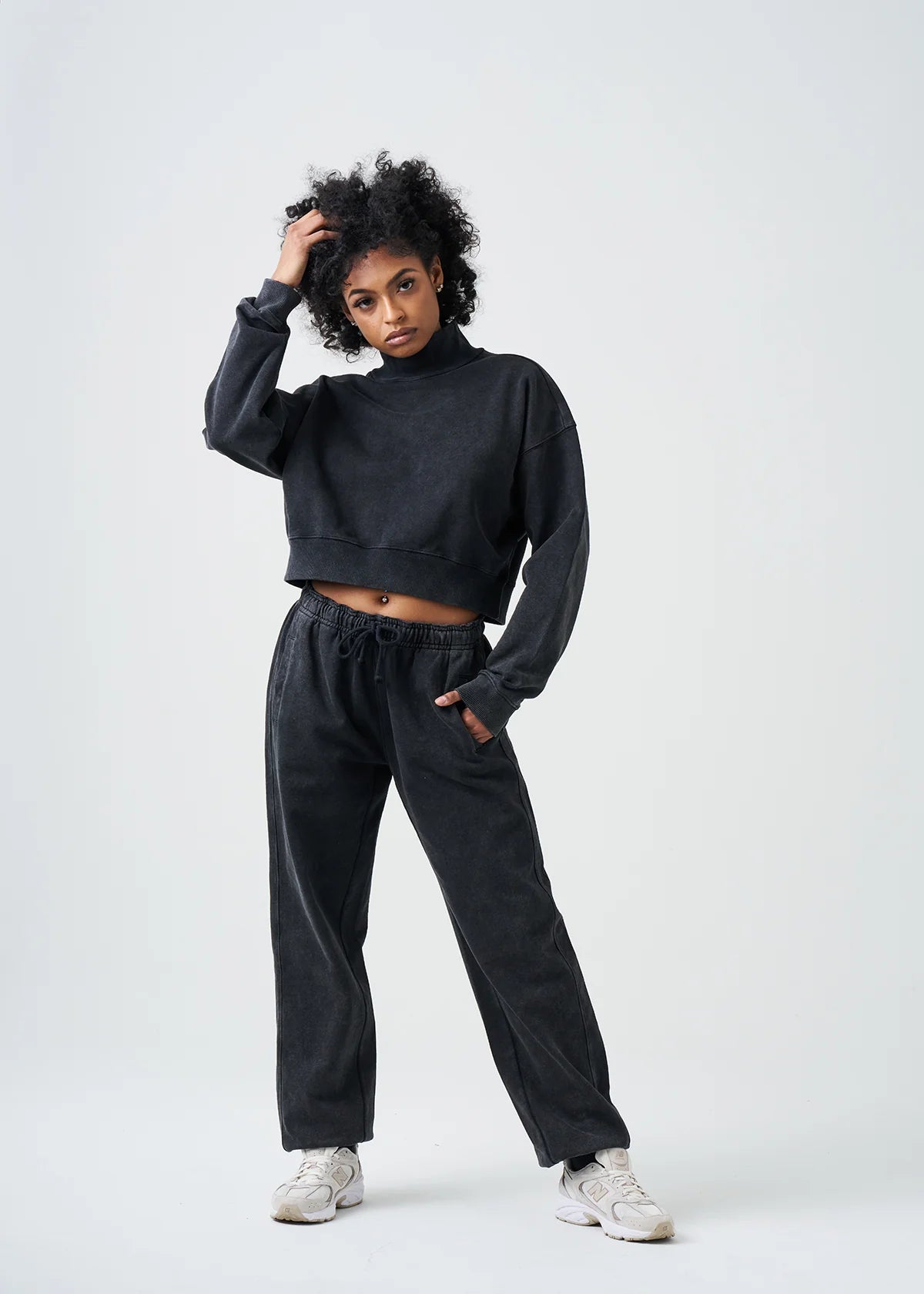 Pigment Black 14 Ounce French Terry Garment Dyed Mock Neck Sweatsuit
