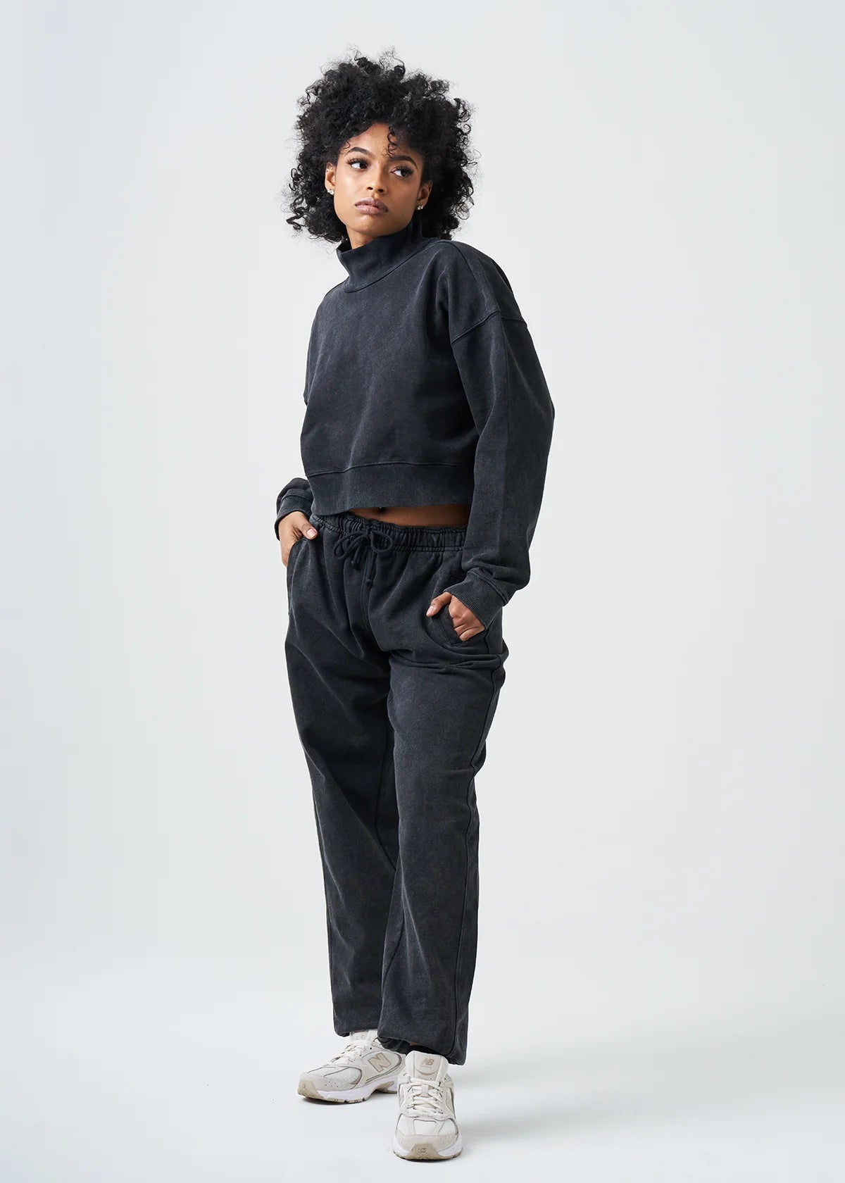 Pigment Black 14 Ounce French Terry Garment Dyed Mock Neck Sweatsuit