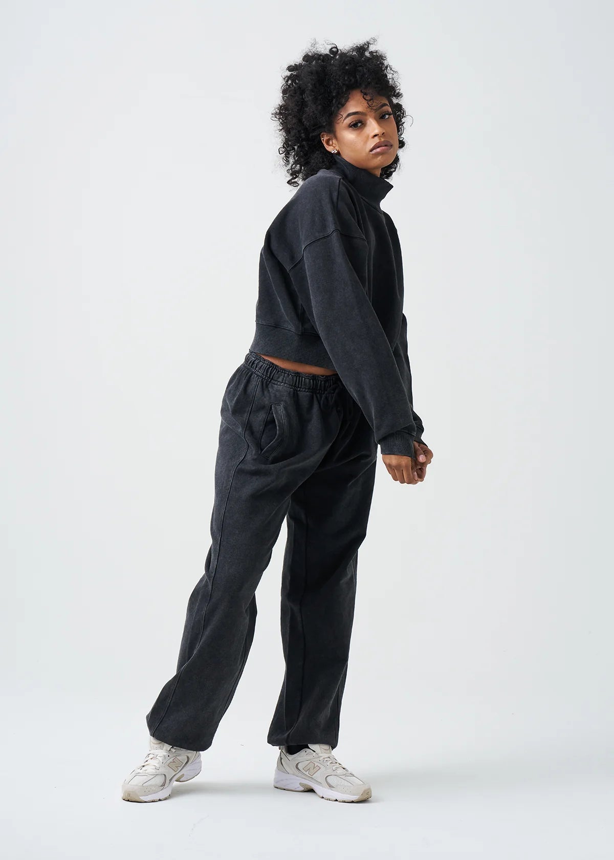 Pigment Black 14 Ounce French Terry Garment Dyed Mock Neck Sweatsuit