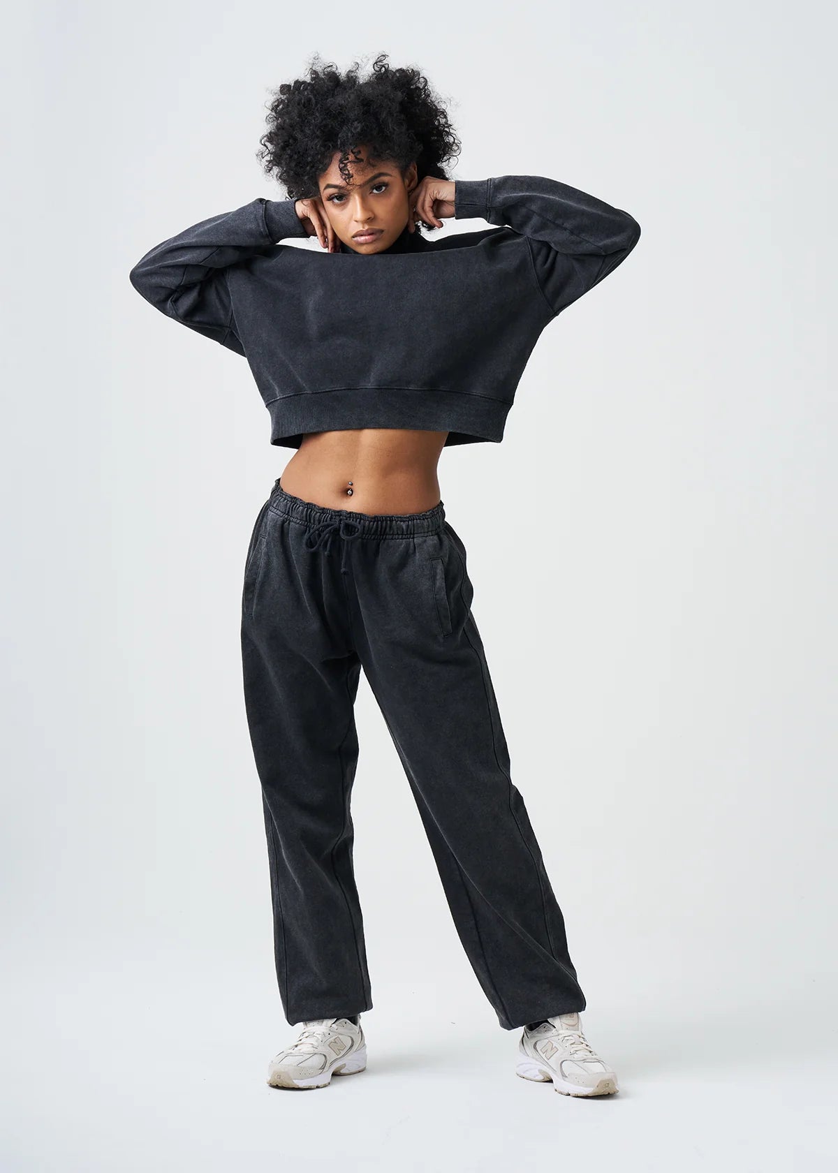 Pigment Black 14 Ounce French Terry Garment Dyed Mock Neck Sweatsuit