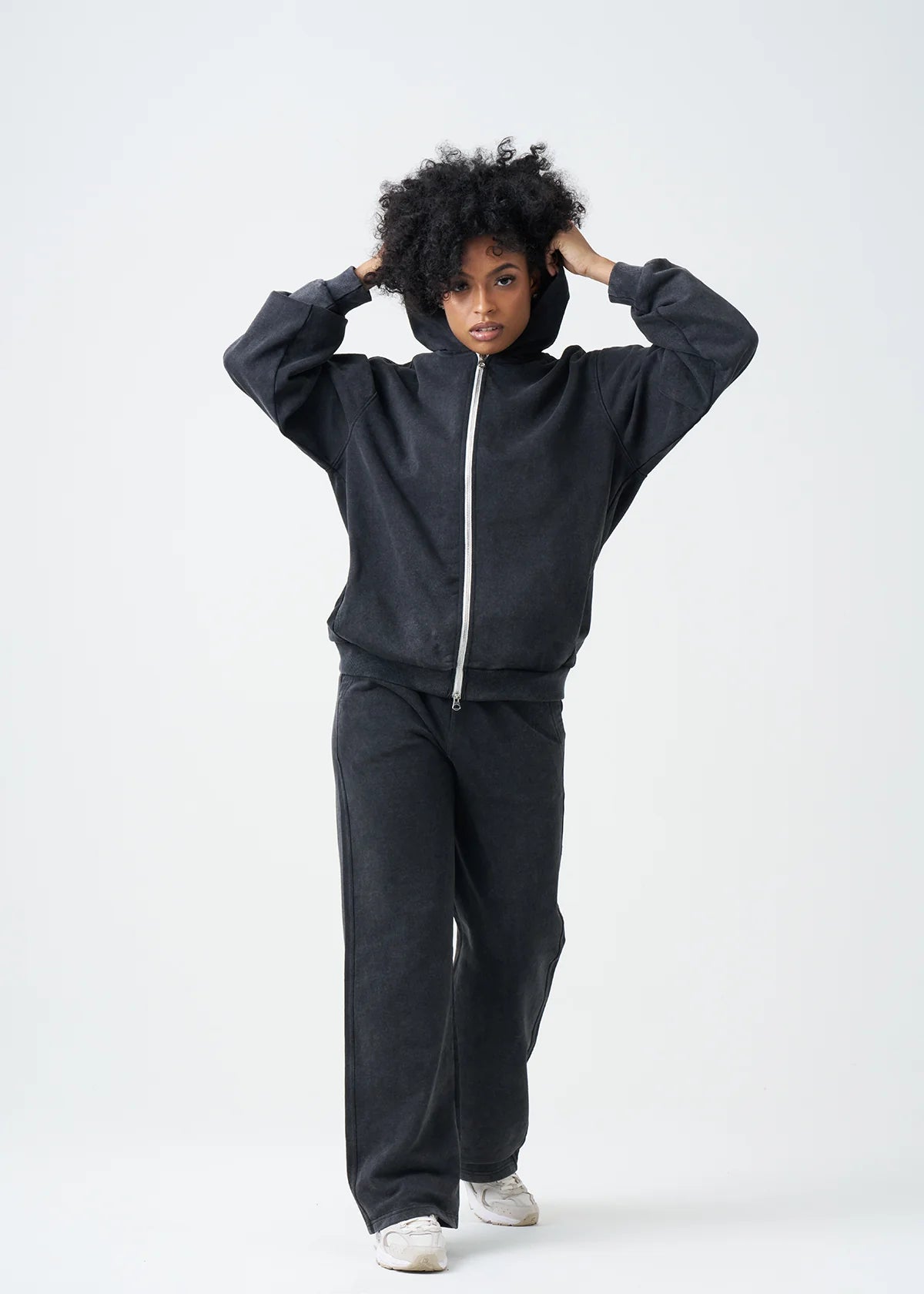 Pigment Black 14 Ounce Garment Dye Fleece Hooded Sweatsuit