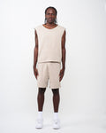 Beige Raw Edge Muscle Short Set