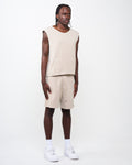 Beige Raw Edge Muscle Short Set