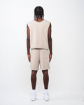 Beige Raw Edge Muscle Short Set