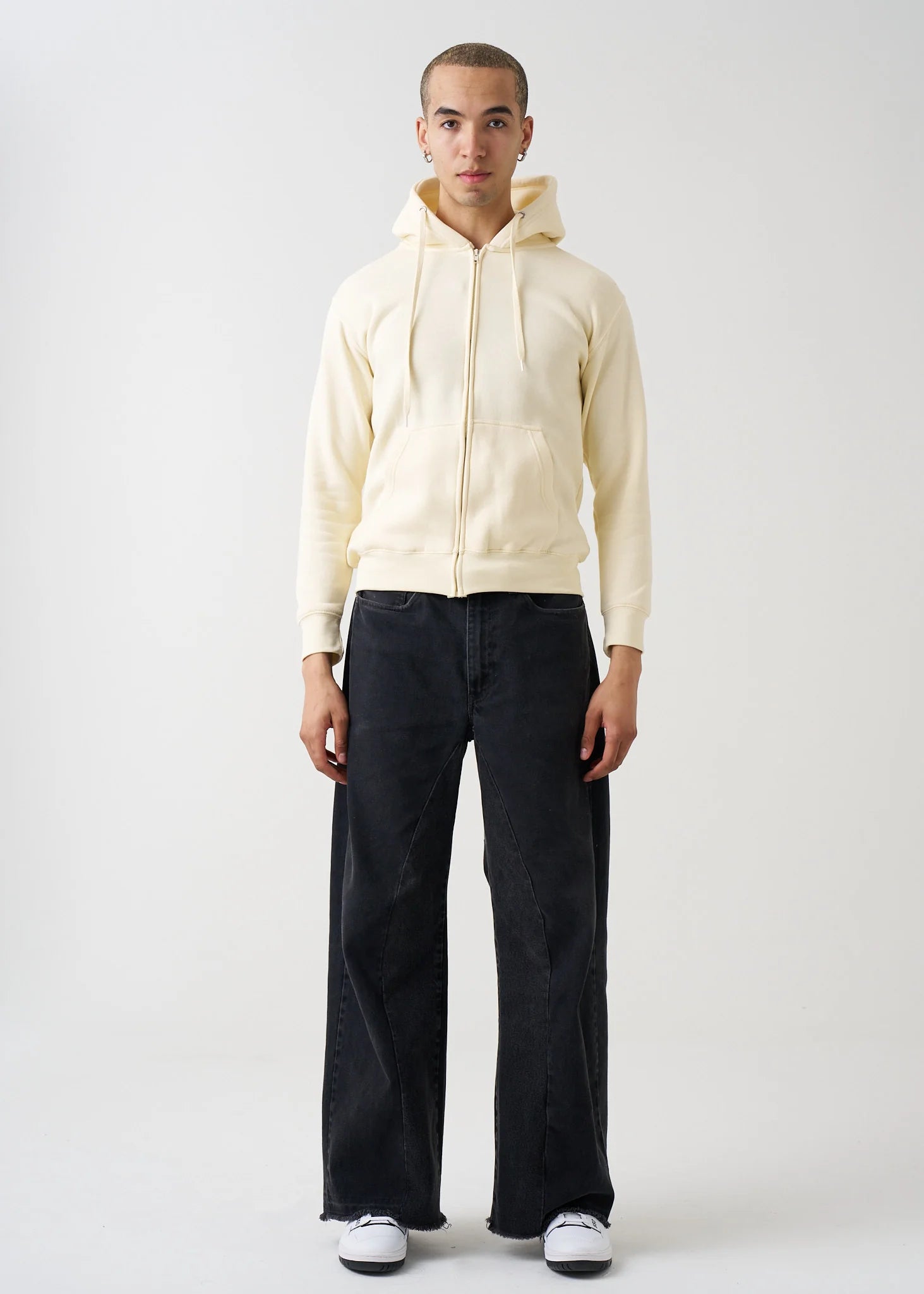 10 OZ Off-White Fleece Zip Up Fleece Hoodie