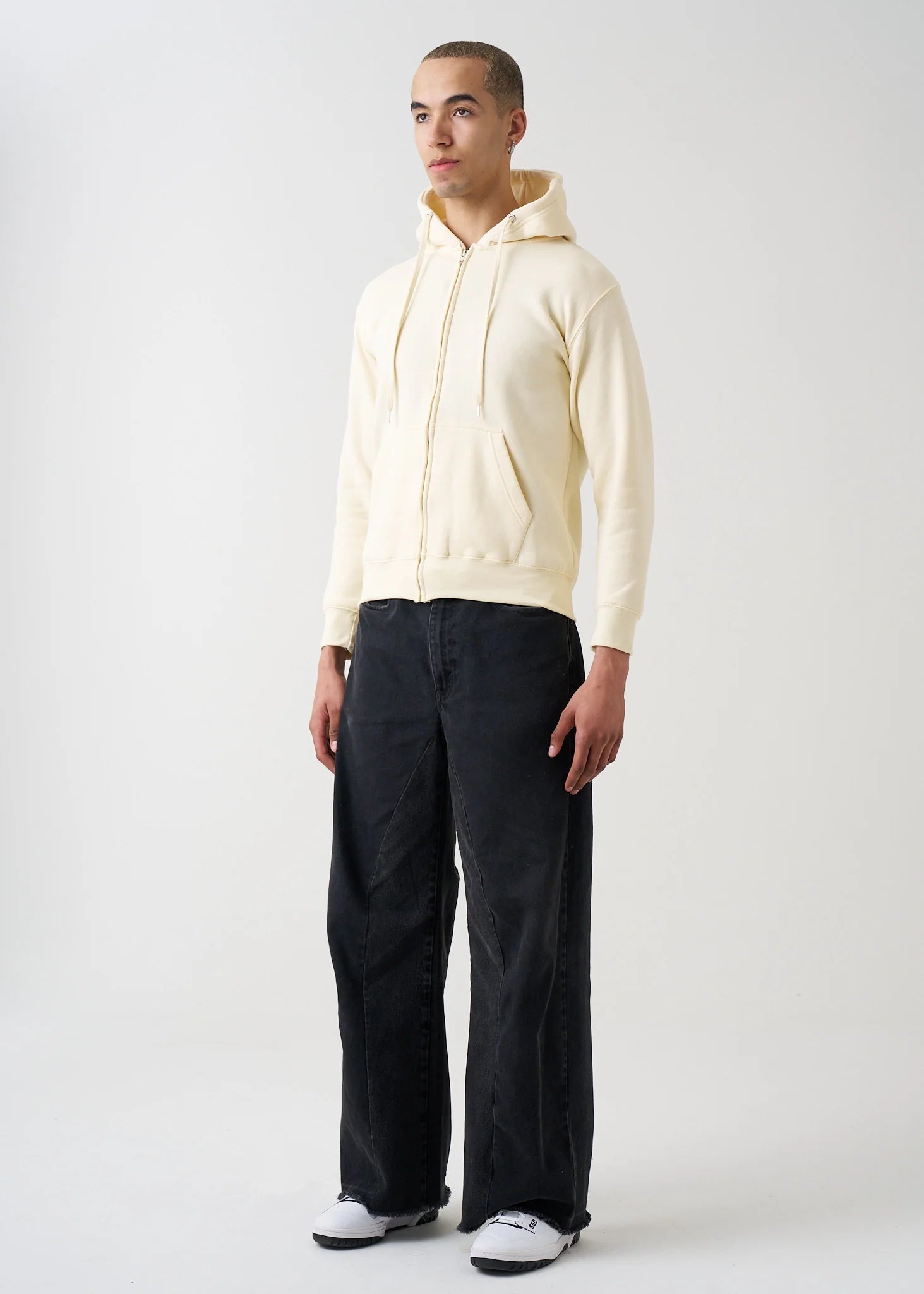 10 OZ Off-White Fleece Zip Up Fleece Hoodie