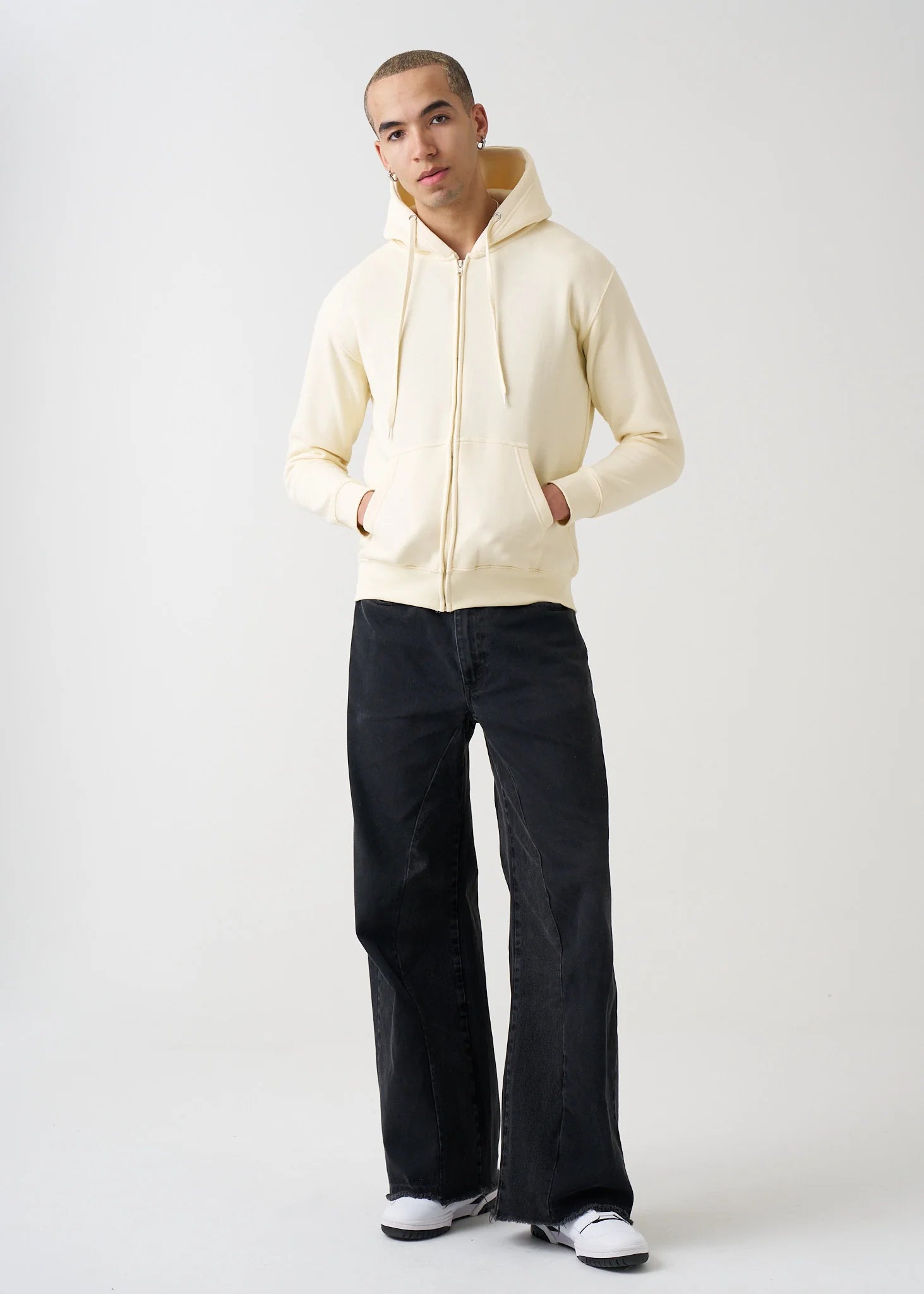 10 OZ Off-White Fleece Zip Up Fleece Hoodie