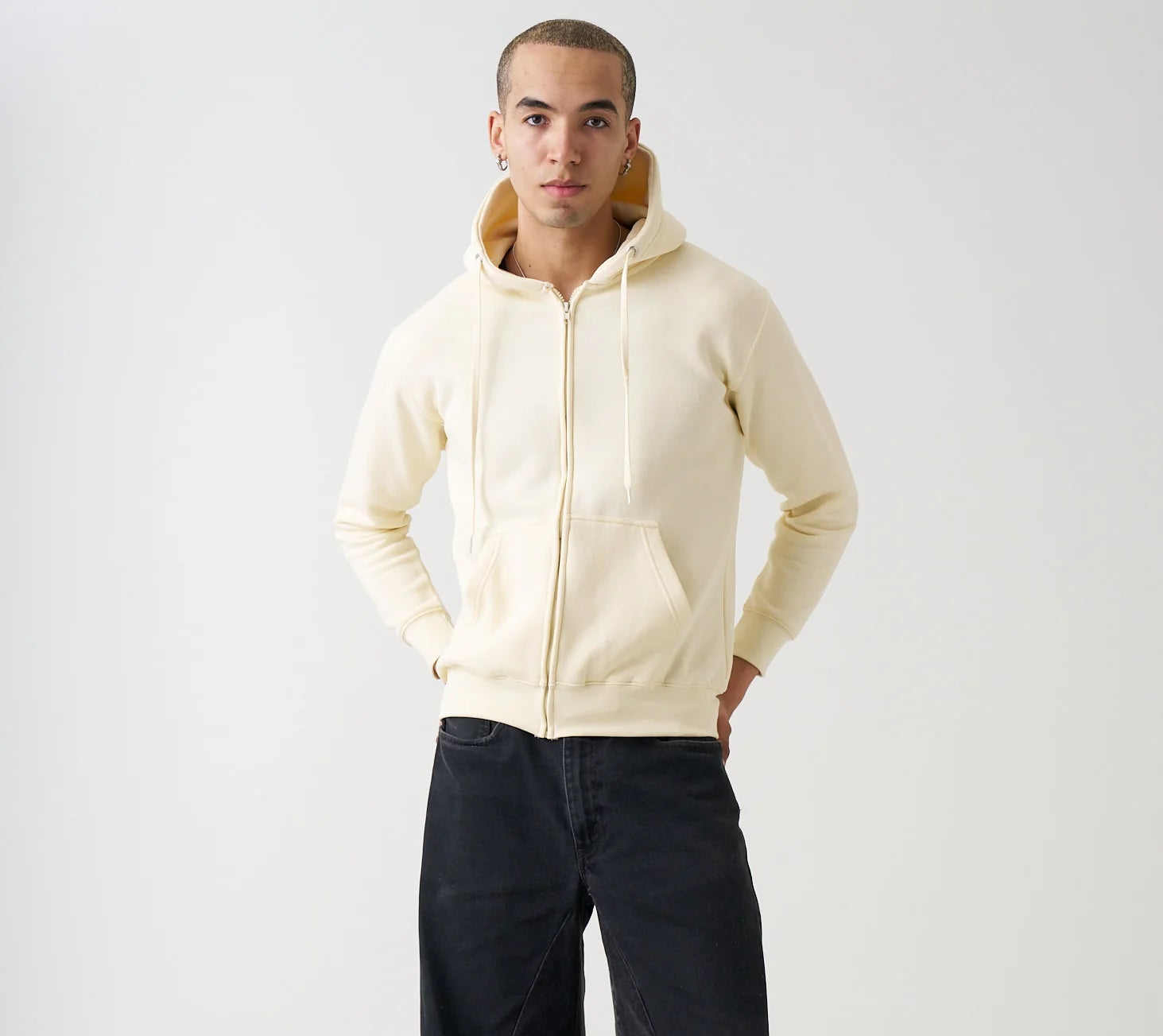 10 OZ Off-White Fleece Zip Up Fleece Hoodie