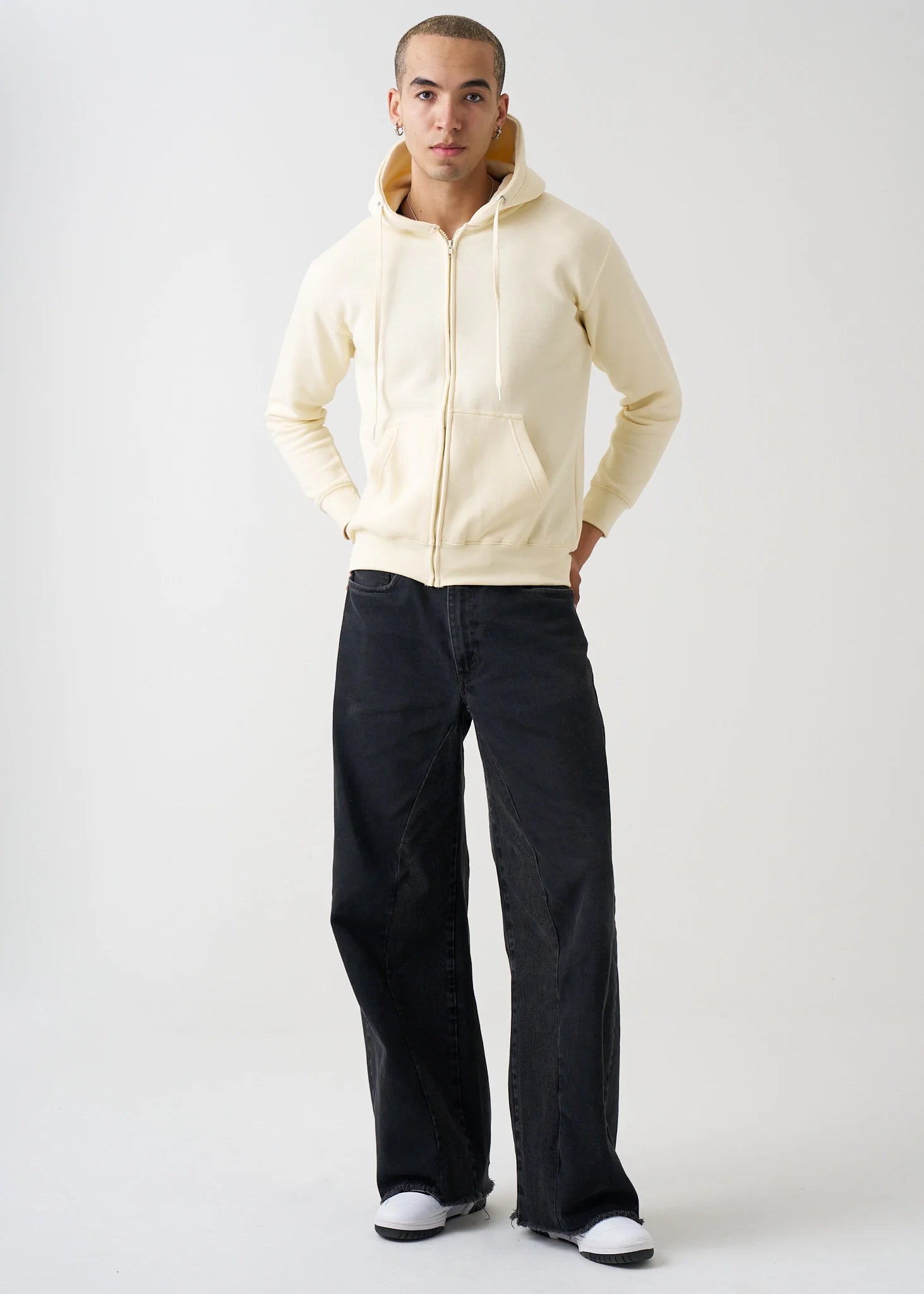 10 OZ Off-White Fleece Zip Up Fleece Hoodie