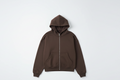 Brown 14 OZ Full-Zip Fleece Hoodie Luxury Flat Lay Front View - Exact Proportions