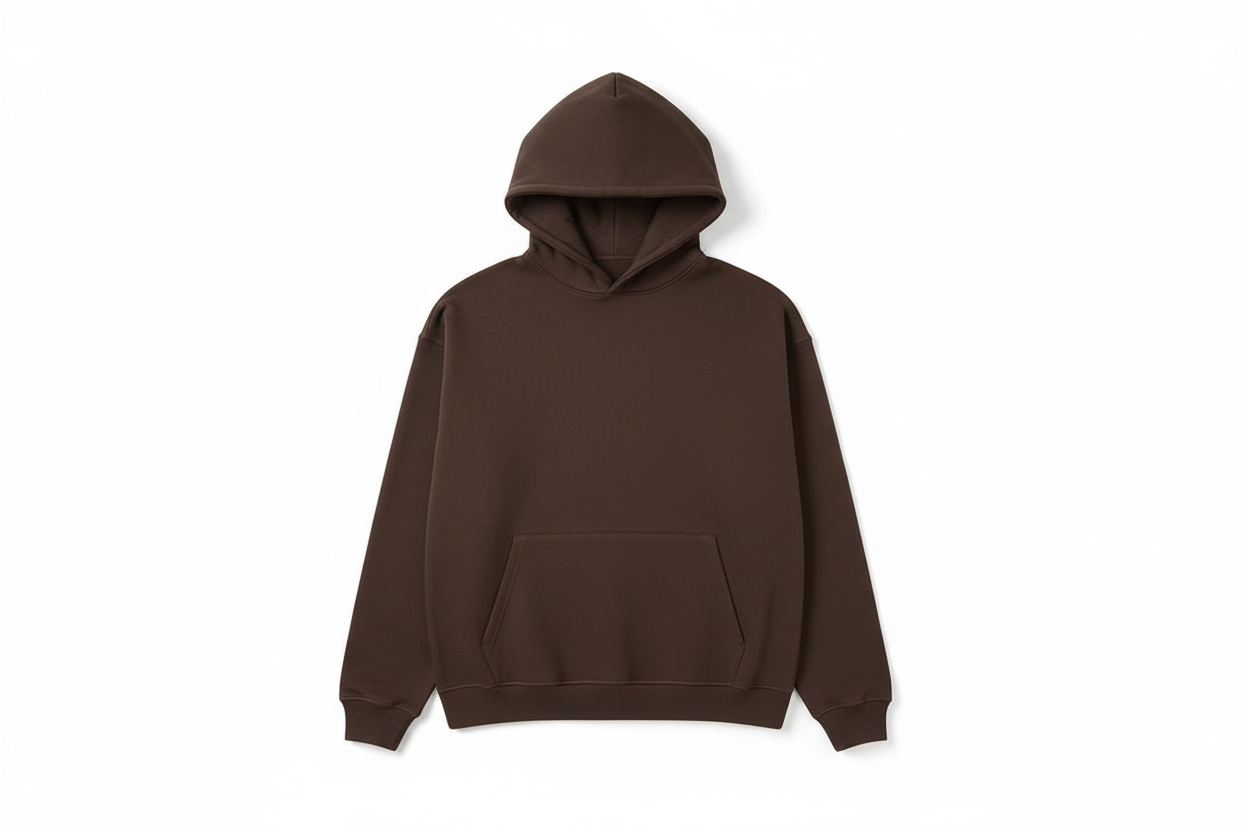 Brown 14 OZ Oversized Urban Hoodie Luxury Flat Lay Front View - Firm & Luxurious