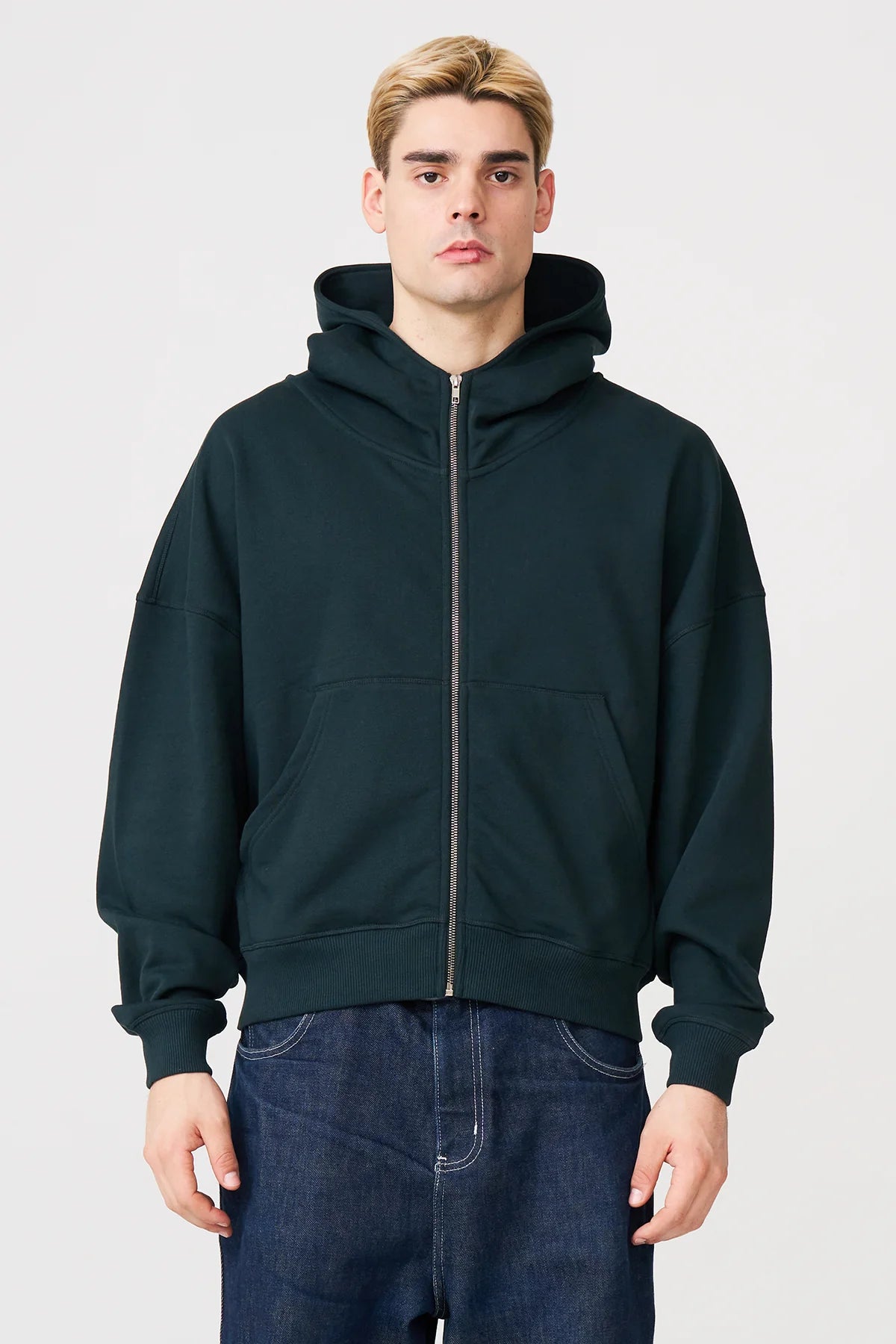 14 OZ Dark Green Full-Zip Fleece Hoodie