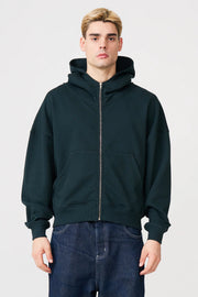 14 OZ Dark Green Full-Zip Fleece Hoodie