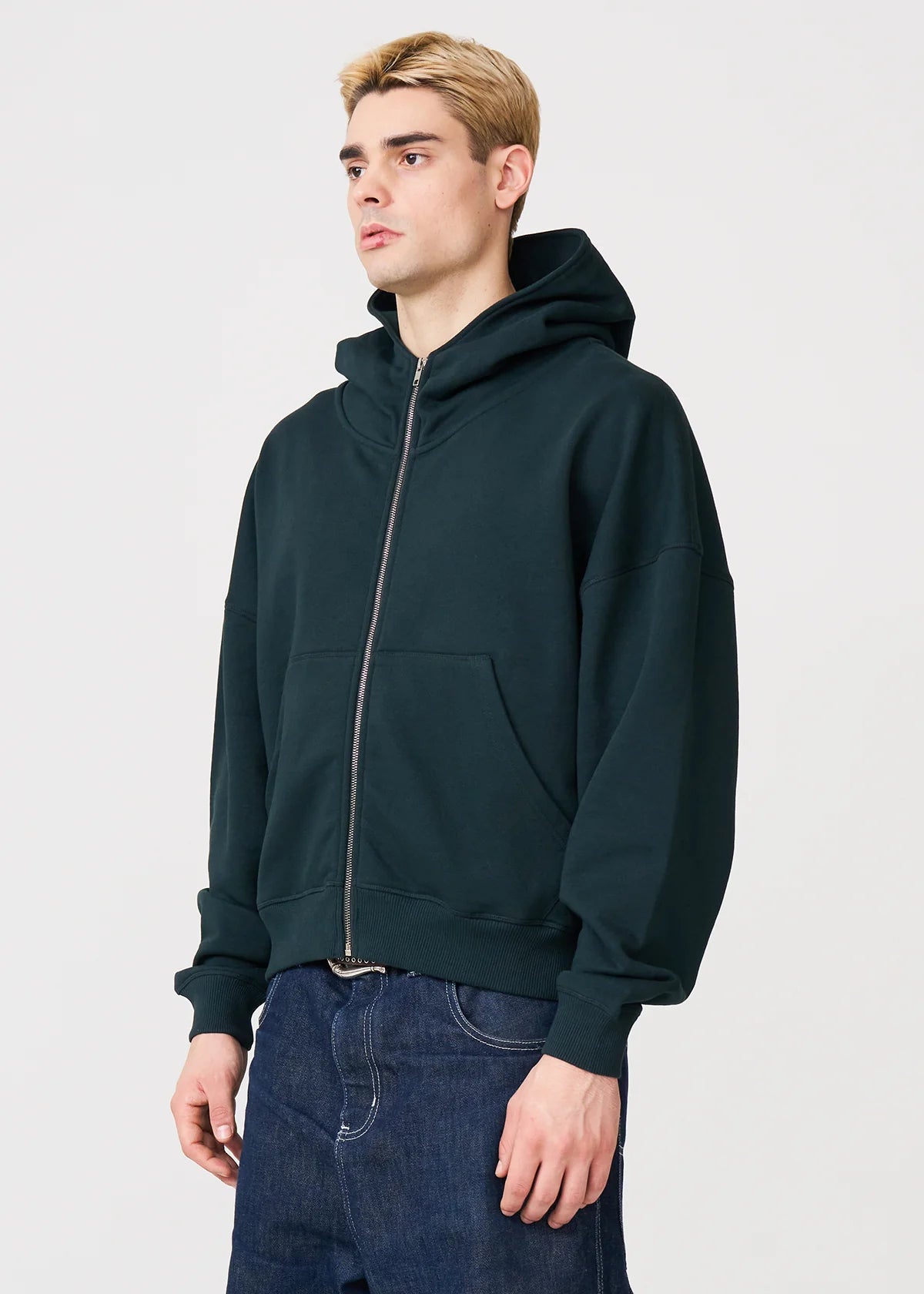 14 OZ Dark Green Full-Zip Fleece Hoodie